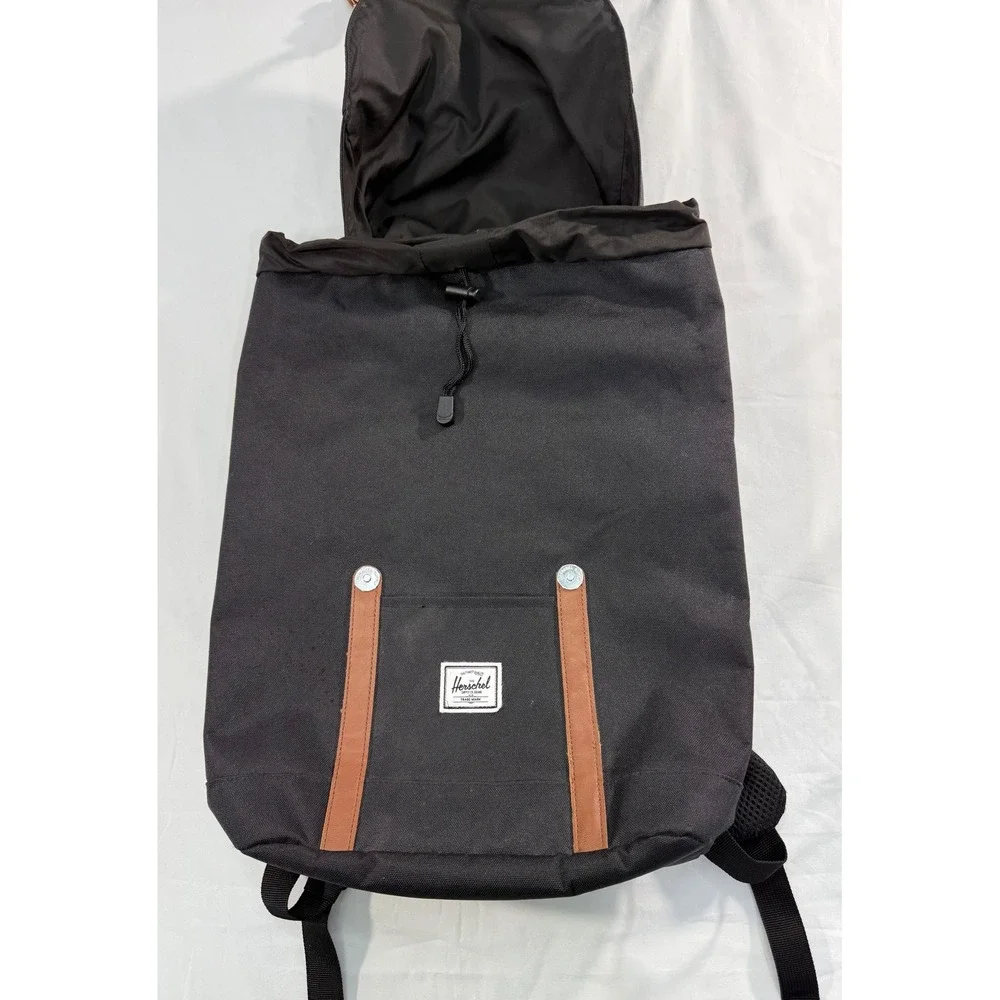 Herschel Supply Co Retreat Backpack Black Tan Straps Laptop Sleeve Rucksack